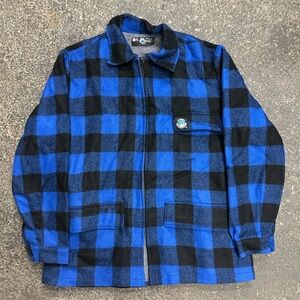 Swanndri Pure New Wool Plaid Shacket Vintage Mens Large Black Blue New Zealand